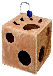 Домик для кошек ZooMark Кубик с лапкой и игрушкой 40х40х40 см бежевый