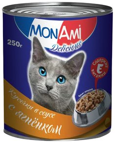 Консервы для кошек MonAmi с кусочками ягненка в соусе, 250 г