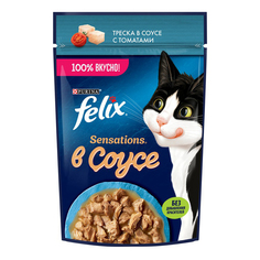 Влажный корм для кошек Felix Sensations треска с томатом, 75 г
