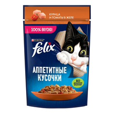 Влажный корм для кошек Felix Аппетитные кусочки с курицей и томатами в желе, 75 г