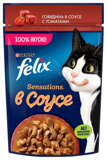 Влажный корм для кошек Felix Sensations с говядиной и томатами в соусе, 75 г