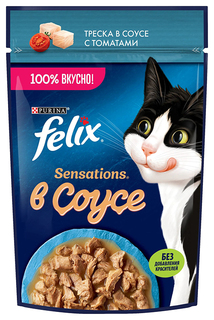 Влажный корм для кошек Felix Sens треска с томатом, 75 г