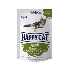 Влажный корм для кошек HAPPY CAT ягненок с телятиной и зеленой фасолью, 24 шт по 100 г