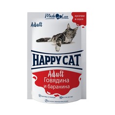 Влажный корм для кошек HAPPY CAT говядина, баранина в соусе, 24 шт по 100 г