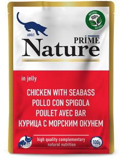 Корм влажный Prime Nature для кошек, курица с морским окунем, в желе, пауч, 100 г P.R.I.M.E.