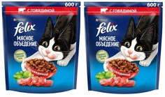 Сухой корм для кошек Felix Мясное объедение с говядиной, 600 г 2 шт