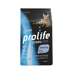 Корм для кошек PROLIFE с чувствительным пищеварением, белая рыба, картофель, рис 1,5кг