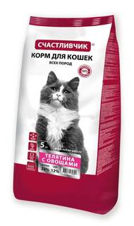 Сухой корм для кошек Счастливчик, телятина с овощами, 5 кг