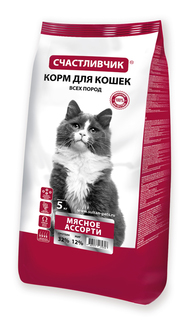 Сухой корм для кошек Счастливчик, мясное ассорти, 5 кг