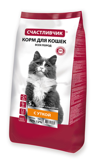 Сухой корм для кошек Счастливчик, утка, 5 кг