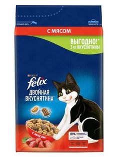 Сухой корм для кошек Felix Двойная вкуснятина, мясо, 3 кг