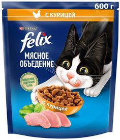 Сухой корм для кошек Felix Мясное объедение, курица, 600 г
