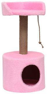 Дом-когтеточка с лежаком круглый, джут, 35 х 35 х 70 см, розовый No Brand