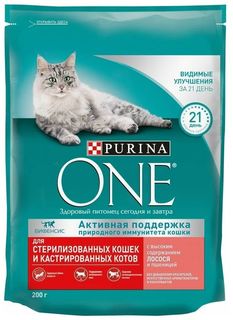 Сухой корм PURINA ONE, для стерилизованных кошек, лосось, пшеница, 200 г