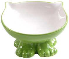 Миска керамическая "Киса" на подставке-лапках, 13 х 12 х 8 см, 120 мл, темно-зеленая Пижон