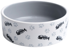 Пижон Миска керамическая "Рыбные косточки и лапки", 12,5 x 4,5 cм, серая