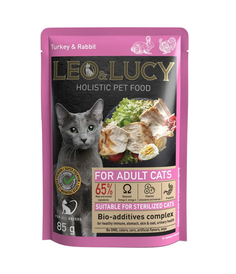 Корм влажный Leo & Lucy для стерилизованных кошек, с индейкой и кроликом в соусе, 85 г Leo&Lucy