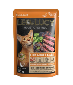 Корм влажный Leo & Lucy для стерилизованных кошек, с уткой и ягнёнком в соусе, 85 г Leo&Lucy
