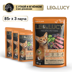 Влажный корм кусочки в соусе для взрослых кошек Leo&Lucy с уткой и ягненком 3 шт по 85 г