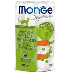 Влажный корм для кошек Monge Supreme тунец с зелёным горошком и мини-морковью, 80 г