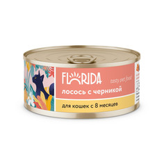 Влажный корм для взрослых кошек Florida с лососем и черникой - 100 г x 24 шт
