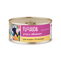 Влажный корм для взрослых кошек Florida с уткой и яблоком - 100 г x 24 шт