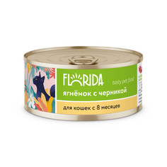 Влажный корм для взрослых кошек Florida с ягненком и черникой - 100 г x 24 шт