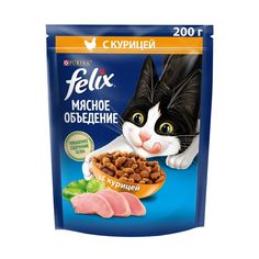 Сухой корм FELIX Мясное объедение для кошек, курица, 200 г No Brand