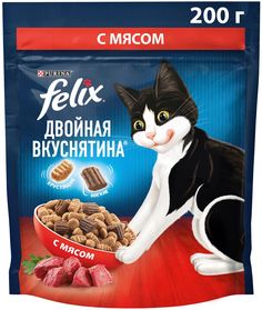 Сухой корм FELIX Двойная вкуснятина для кошек, мясо, 200 г No Brand