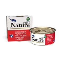 Влажный корм для кошек PRIME NATURE куриное филе с говядиной в бульоне банка 85г P.R.I.M.E.