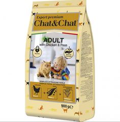 Сухой корм Chat & Chat для взрослых кошек, с курицей и горохом, 900 г