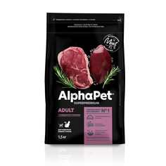 Сухой корм для кошек AlphaPet Superpremium с говядиной и печенью, 1,5кг