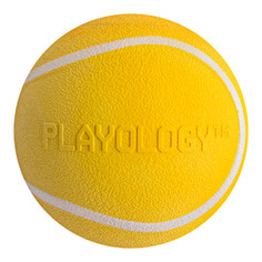 Игрушка для собак Playology Squeaky Ball жевательный мяч с пищалкой, курица, желтый, 8 см