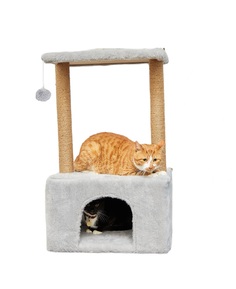 Домик для кошек Бриси с когтеточкой, серый, 61 х 41 х 95 см