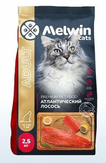 Сухой корм для взрослых кошек всех пород MELWIN Премиум Атлантический лосось 2,5 кг