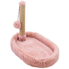 Когтеточка-лежанка для кошек PetTails Пушок овальная со столбиком, розовый, 55х36хh47см