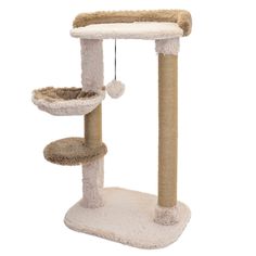 Когтеточка для кошек PetTails Фауна, коричневая, пушистый мех, джут, 64 х 34 х h 104 см