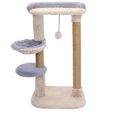 Когтеточка для кошек PetTails Фауна, серая, пушистый мех, джут, 64 х 34 х h 104 см