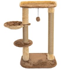 Когтеточка для кошек PetTails Фауна, бежевая, мех, джут, 64 х 34 х h 104 см