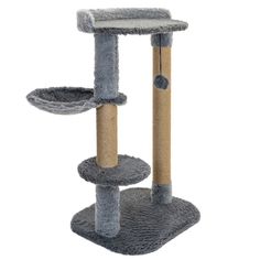 Когтеточка для кошек PetTails Фауна, серая, мех, джут, 64 х 34 х h 104 см