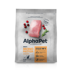 Сухой корм для взрослых кошек AlphaPet Monoprotein из индейки, 400 г