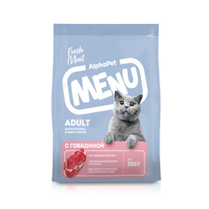 Сухой корм для взрослых кошек AlphaPet Menu с говядиной, 350 г