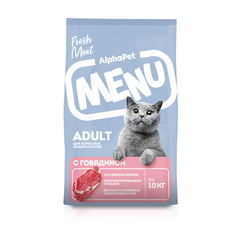 Сухой корм для взрослых кошек AlphaPet Menu с говядиной, 10 кг