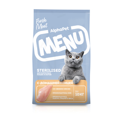 Сухой корм для взрослых кошек AlphaPet Menu с домашней птицей, для стерилизованных, 10 кг