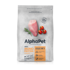 Сухой корм для взрослых собак мелких пород AlphaPet Monoprotein из индейки, 500 г