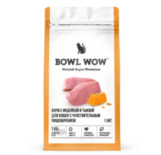 Сухой корм для кошек BOWL WOW при чувствительном пищеварении с индейкой и тыквой, 1.5 кг