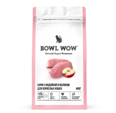 Сухой корм для взрослых кошек BOWL WOW с индейкой и яблоком, 400 г