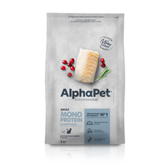 Сухой корм для кошек AlphaPet Monoprotein из белой рыбы, 3 кг