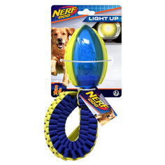 Игрушка для собак NERF светящийся мяч для регби с пищащим шлейфом, сине-зеленый, 48 см