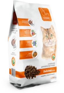 Сухой корм для кошек CLAN CLASSIC Delicious 32/15 индейка и белая рыба, 1.25 кг